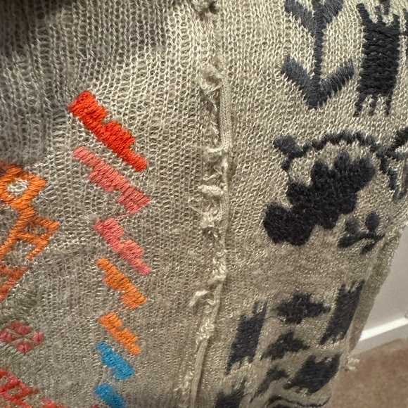 Biya Johnny Was Oatmeal Multicolored Embroidered Duster with hood. Size XS. - Picture 7 of 8